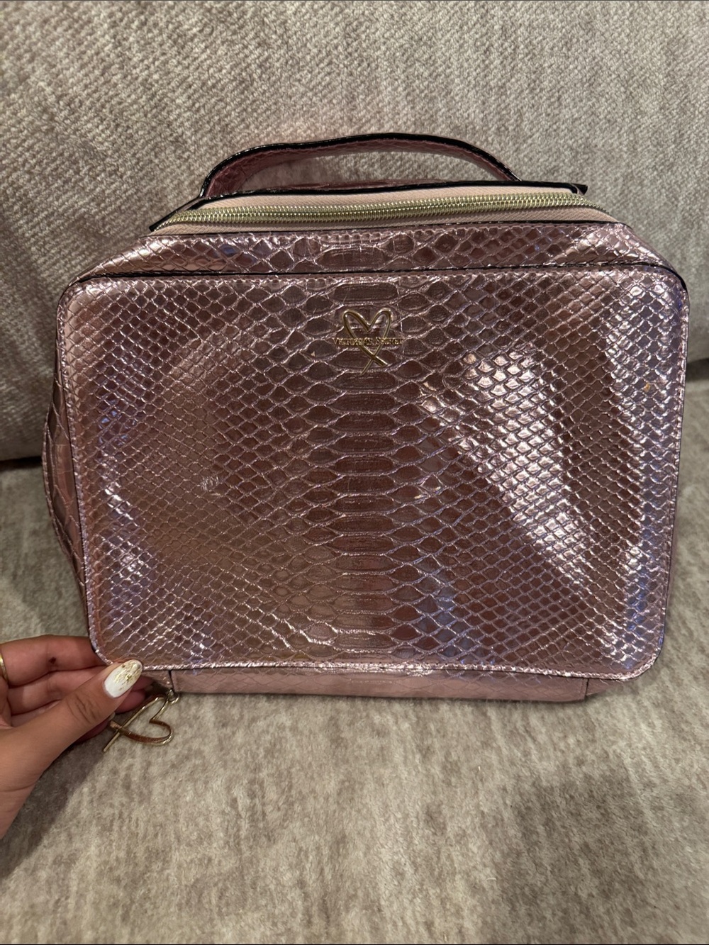 Victoria’s Secret Metallic Rose Gold Snake-Embossed Cosmetic Carry Case